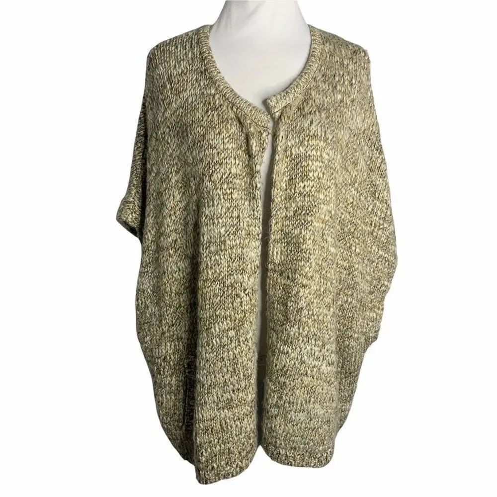 Pure Jill Wool Alpaca Cardigan Sweater Vest L/XL Brown Chunky Knit Cream Pockets